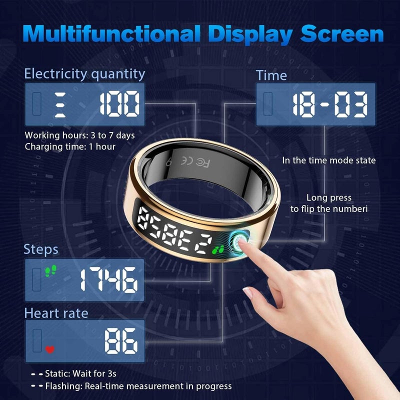 MagLoop Smart Ring Health Tracker for Men/Women,Fitness Ring Sleep Tracker with LED Display Sreeen,Fast Charging,Health and Sleep Monitoring,Motion Tracking,Female Cycle,Waterproof(Gold2,12) - Image 4